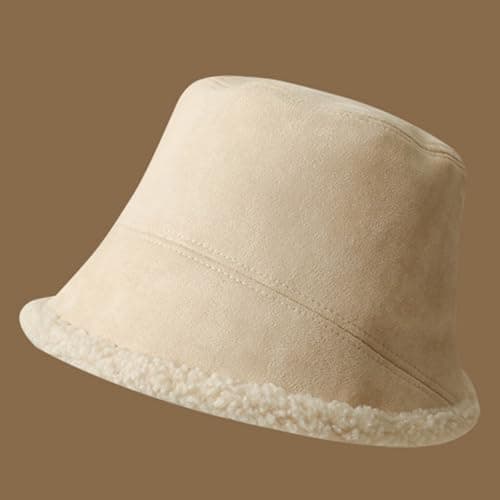 Women's Reversible Suede Bucket Hat Winter Hat Beige — view 2
