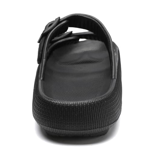 Waysoland Cloud Sliders Women Men Sandals with Adjustable Buckles,Shower Bathroom Non-Slip Quick Drying Open Toe Super Soft Comfy Thick Sole slippers Indoor Outdoor(Black,8/9 UK) — view 6