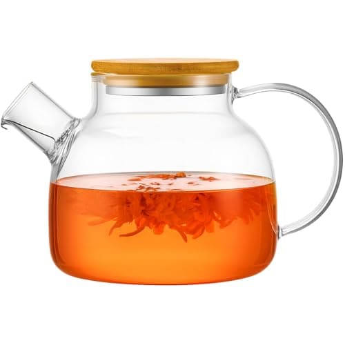PARACITY Tea Pot 1000ML, Borosilicate Glass Teapot with Bamboo Lid