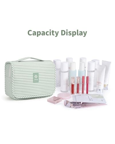 Narwey Hanging Toiletry Bag, Toiletry Bags for Women, Travel Toiletry Wash Bag Women, Toiletries Bag Washbag Makeup Bag Cosmetic Make up Organizer for Essentials (Mint Green Stripe) — view 5