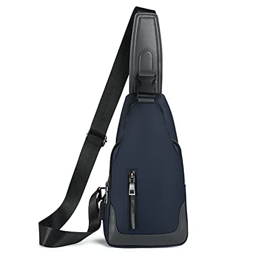 Aucuu Men's Chest Bag, Waterproof Shoulder Bag, Leisure Chest Bag with USB Charging Port, Travel Backpack for Hiking, Cycling, Travel, Camping (with 1 x USB), Blue, 54 — view 2
