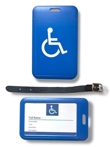 Disabled Traveller Luggage Tag with Leather Strap and 3 Spare Inserts, Blue (1)