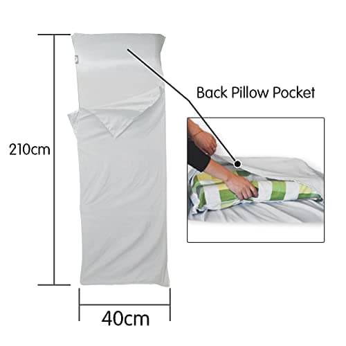 Kaket Sleeping Bag Liner 210 x 70 cm, Camping Sleep Bag Liner with Pillow Slot, Portable Lightweight Travel Sheet for Camping Hostels Picnic Hiking (Grey) — view 2