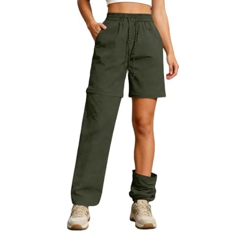 Womens Zip-Off Trousers Hiking Cargo Pants Convertible into Shorts Pockets Waterproof Sun Protection UPF 50+ Quick Dry Stretch Walking Lightweight Bottom Travel Fishing Running Camping Army Green M