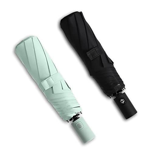 BAODINI Small UV Protection Travel Umbrella Compact for Rain and Sun UPF 50+ Windproof Portable 42 inch Umbrella for Women and Men Green & Black