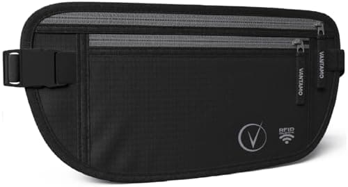Vantamo Bum Bag with RFID, Ultra-Thin Money Belts for Travel Hidden Men, 2 Compartment Fanny Pack for Women Fits Passport & Phone to Protect Valuables, Waist Bag for Traveling, Hiking & Walks