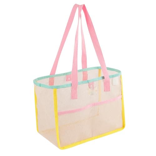 Ameble Quick-Dry Mesh Beach Bag, Net Tote with Large Capacity for Sand Toys, Pool Essentials, Shells, Wet Swimsuits, Lightweight & Breathable - Style-2