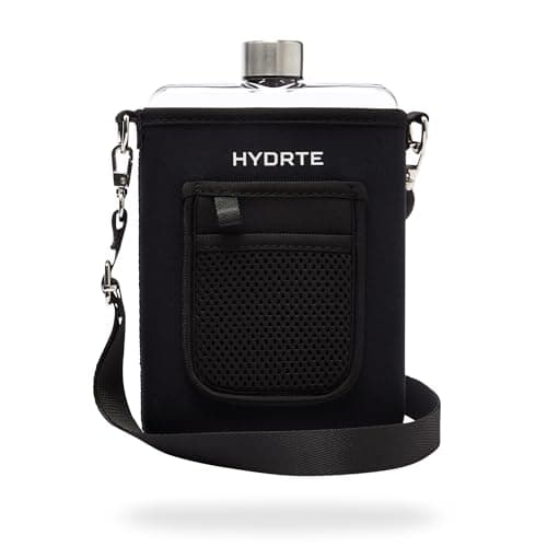 Hydrte Travel Mini Water Bottle with Strap & Sleeve – 500ml BPA-Free Slim Flat Reusable Water Bottle, Leak Proof (Nero Black) — view 4