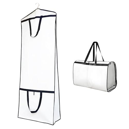 Hanging Wedding Dress Bag 180x60x30cm, Bridal Gown Garment Cover Storage Bag, Full Length Travel Protector for Bridal Dress, Long Clothes Storage Cover, Dust Proof Garment Bag with Zipper for Women