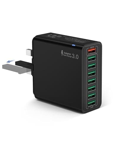 33W USB Plug UK, 8-Port Multi USB Charger Fast Charge Fast Charging Plug,Multiple Power Adapter Multiport Mains Wall Plug for iPhone 16 15 14 13 12 11 Pro Max SE XS XR Plus, iPad, Samsung Galaxy