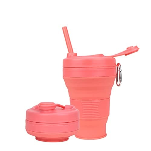 UNNESTAR Collapsible Camping Cup with Straw Silicone Foldable Coffee Cup Sports Bottle Portable Travel Outdoor Car 600ml