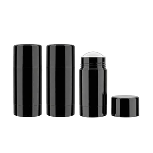 VASANA 3Pcs 30g/1oz Black Plastic Empty Round Deodorant Containers Twist-Up Filling Stick Refillable Deodorant Bottles Travel Lip Balm Tubes for DIY Cosmetic Lipstick Sunscreen