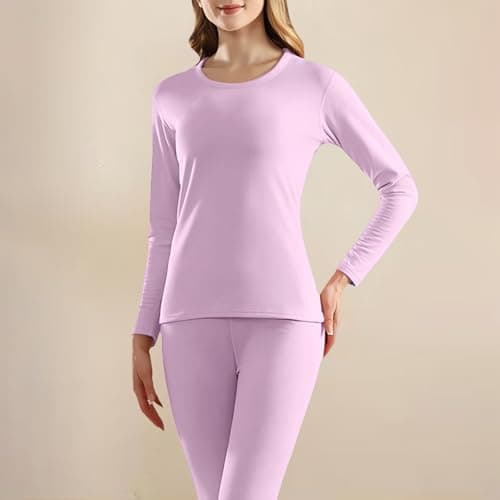 Thermal Underwear Set Women, Fleece Lined Base Layer Long Johns, Long Sleeved Top with Crew Neck, Ladies Warm Underlayer Suit Soft Tops & Bootoms for Ski Cold Weather Beige — view 6
