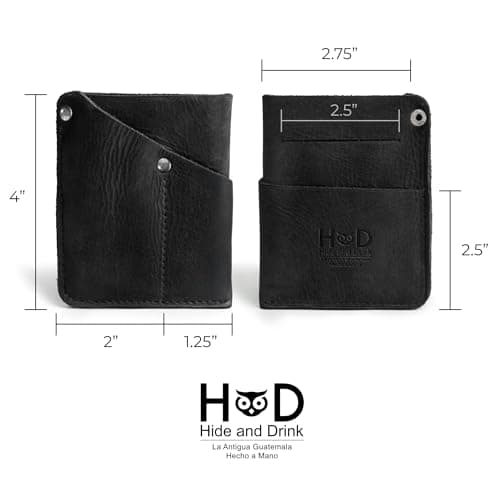 Hide & Drink, Front Pocket Wallet Handmade from Full Grain Leather - Multi-tool Pouch, Card Holder, Money Organizer, Travel Accessories, Charcoal Black, Vintage — view 4