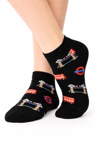 Licensed London Underground Ladies Trainer Socks – 2 Style Set, Iconic London Bus & Underground Designs, Soft Comfortable Acrylic Socks, UK Size 4-7, British London Souvenir Gift (TFL6314, Acrylic)