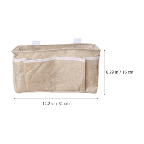 BESPORTBLE Bedside Hanging Storage Bag for Dormitory and Car Use, Beige Cotton Linen Organizer with Multiple Pockets, Bedside Phone Holder and Small Item Storage for Bedroom and Travel — view 3