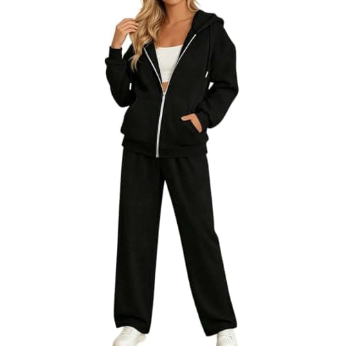 Womens Zip Up Hoodie Tracksuit Outfits,Hoodie Jacket and Wide Leg Trousers