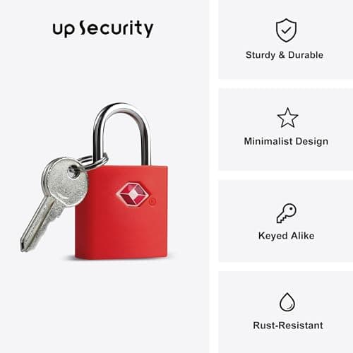 UP Security TSA Luggage Locks with Keys, 4 Pack Travel Padlocks TSA Approved, Small Keyed Alike Mini Padlocks for Suitcase, Backpack, Handbag, Bag, Zipper, Toolbox and Travel Gear (Red) — view 2