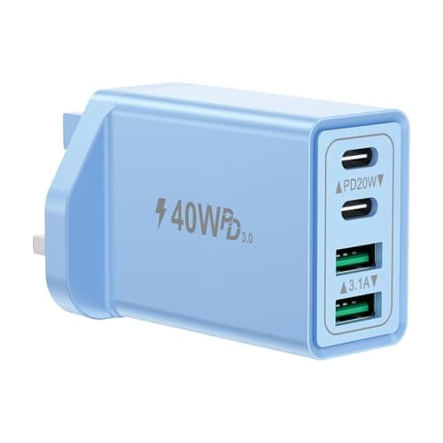 USB C Plug Fast Charge, 40W 4-Port USBC Charger Dual Port PD Power Adapter + QC Wall Charger, Multi USB Plug Charger UK Type C Charging Plug for iPhone 17 16 15 14 13 12 11 Pro Max, iPad, Samsung