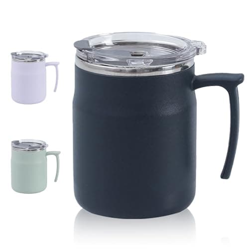 AmzDaKai Thermal Travel Mug, Insulated Coffee Mug, Travel Mug with Handle, Large-Capacity Portable Camping Mug– 500ml Double-Wall Vacuum Stainless Steel, Hot & Cold Beverage (Navy Blue)
