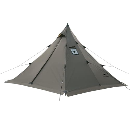 Naturehike Pyramid Teepee Tent Fire-Retardant Ridge Tent 4 Person Camping Tent with Stove Jack Waterproof Windproof Easy Assembly Indian Tent for Outdoors Camping Families