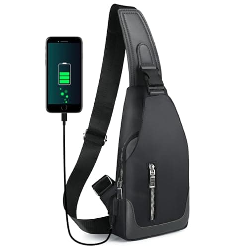 Aucuu Men's Shoulder Bags, Anti-theft Sling Bag, Lightweight Travel Chest Bag with USB Charging Port for Traveling, Outdoor, Sports - Black(16 * 6 * 31cm)