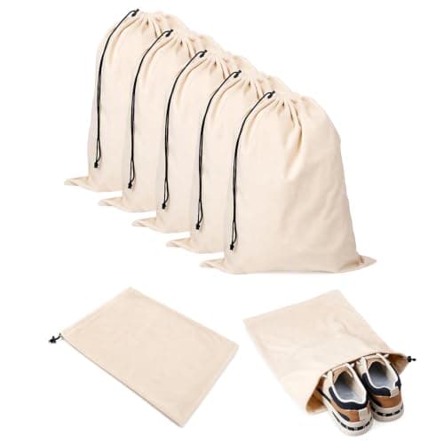 Focenat 5 Pack Shoe Bags for Travel, 45 x 35 cm Cotton Drawstring Storage
