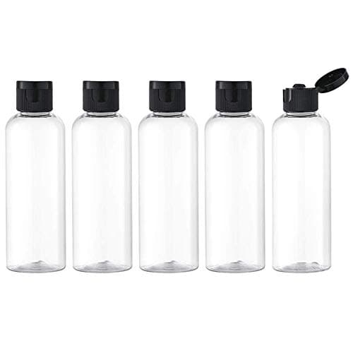 Toureal 100ml Travel Bottles for Toiletries - Empty Small Plastic Shampoo Bottles for Liquid - Refillable Containers for Travelling - Mini Size Dispenser with Flip Cap Conditioner Airport Clear 5 pcs