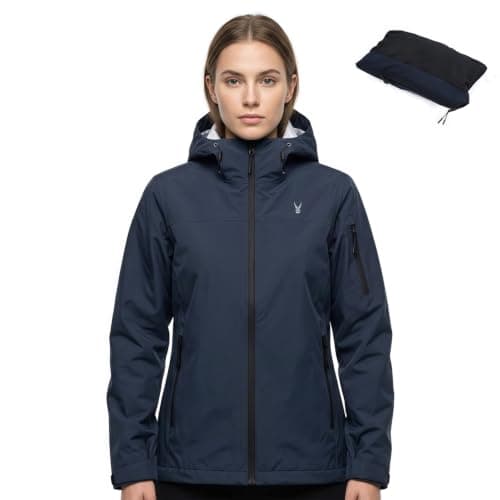 Women's 20000mm Waterproof Rain Jacket Lightweight Packable Hooded Raincoat