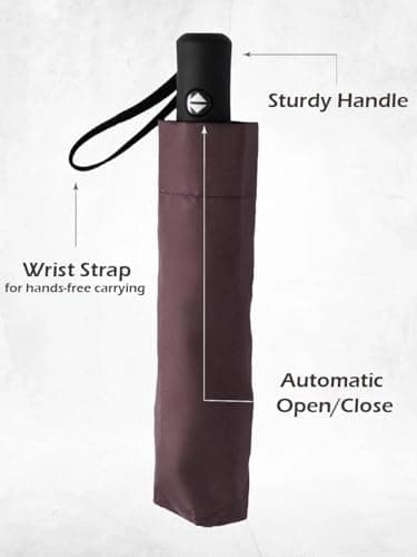 UK-UNIQUE Windproof Travel Umbrella - Compact, Light, Automatic, Strong and Portable - Wind Resistant, Small Folding Backpack Umbrella for Rain - Men and Women (Brown) — view 6