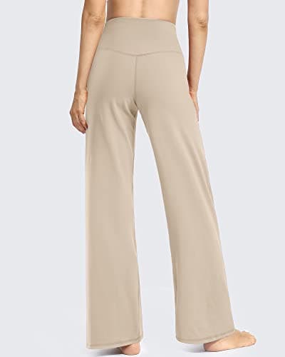 Promover Yoga Pants for Women with Pockets Wide Leg Trousers for Women UK Stretch Work Tracksuit Bottoms Joggers Causal Lounge Tummy Control Pants(Light Khaki,M,Tall) — view 5