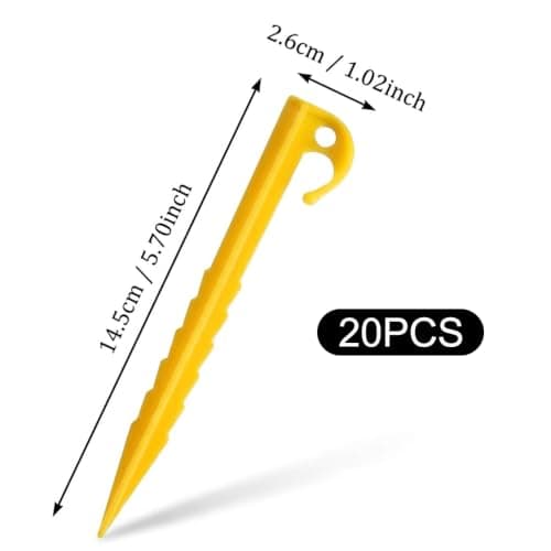 20 Pack Plastic Tent Pegs, Heavy Duty Spiral Ground Anchors for Hard Ground, Garden Pegs for Tents, Awnings and Camping Use with Hook Top for Secure Anchoring — view 2