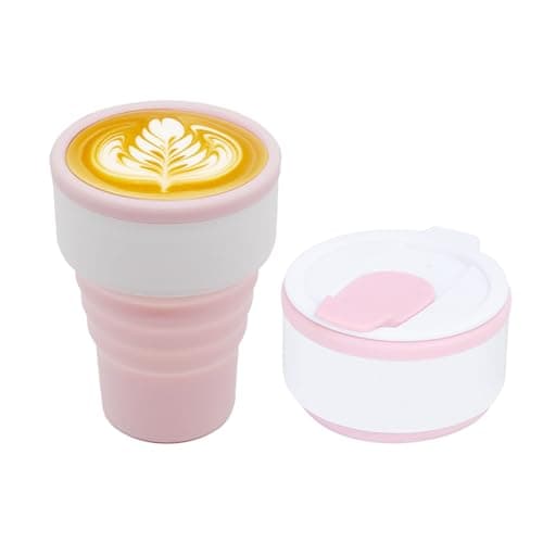 EYQ Collapsible Coffee Cup 375 ml, Silicone Foldable 12oz Coffee Mug, Reusable Tea Cup for Hot Cold Drinks for Office Fitness Gym Outdoor Sports Travel Camping Yoga, Pocket Size (WhitePink)