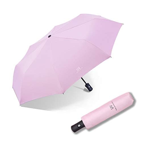 Maibar Sun Umbrella UV Protection SPF 50 Travel Folding Automatic Mini Umbrellas for Women Handbag Size Travel Parasol (Pink)