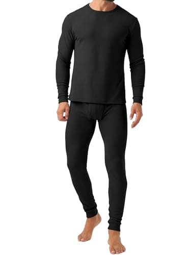 QIXING Men's Long Johns Thermal Underwear Set Fleece Lined Heavyweight Thermal Base Layer for Winter (Black, L) — view 3