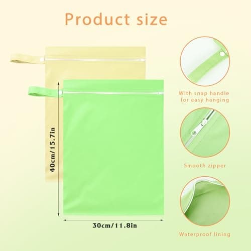Yilnlg 2Pcs Travel Laundry Bags, 40 × 30cm Waterproof Bags for Swimming, Dirty Clothes Bag for Traveling, Nappy Bags with Zipper, Lightweight Wet Dry Bag (Yellow & Green) — view 2