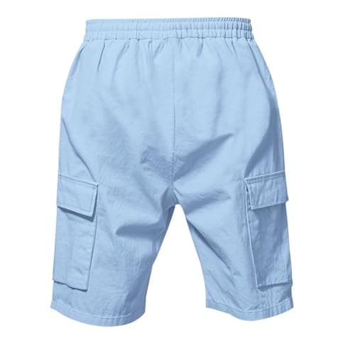 Men's Lightweight Linen Cargo Shorts with Multi-Pockets for Outdoor Hiking, Casual Loose Fit, Breathable Summer Shorts for Travel (Light Blue, S) — view 5