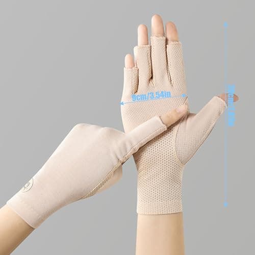 OTKARXUS Summer UV Protection Driving Gloves Women,1 Pair Half Finger Sunblock Gloves,Non Slip Sun Protection Gloves Mittens for Gel Nails Riding Cycling Hiking Fishing Outdoor Activities (A Beige) — view 2