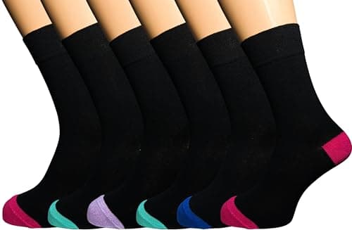 6 pairs WOMENS NON ELASTIC DIABETIC SOCKS GENTLE GRIP - LADIES COTTON SOCKS FOR SWOLLEN LEGS AND FEET - SOFT TOP SOCK FOR WOMEN One Size 4-7 UK(UK, Alpha, One Size, Regular, Regular, Colored Heel&T) — view 4