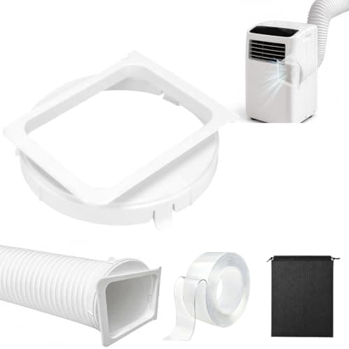 Portable Air Conditioner Exhaust Hose Adapter, 15cm/5.9in Square to Round Window Coupler Connector for Air Conditioner, with Strong Nano Tape & Travel Storage Pouch for Accessories (White#02)
