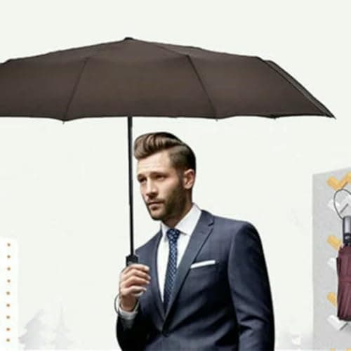 XYNM umbrellas for rain 10-rib Automatic Folding Umbrella Vinyl Coated Windproof Rainproof Large Travel Business And Outdoor Use-brown-iron-8k — view 5