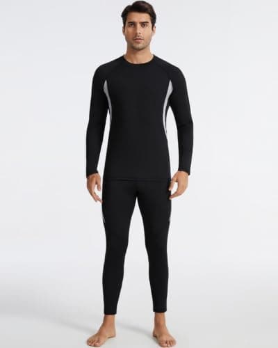Mexholin Men's Thermal Underwear Mens Thermal Base Layer Set Long Sleeve Top & Bottom Winter Warm Quick Dry Long Johns for Workout Skiing Running Black/Army green L — view 2