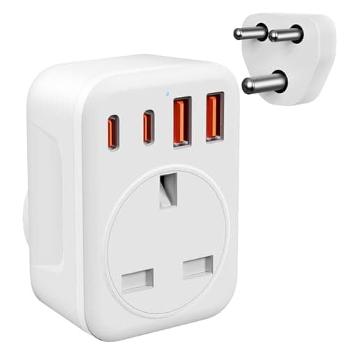Omivine UK to South Africa Plug Adapter, 5 in 1 Type M SA Travel Power Adapter Converter mit 1 AC 2 USB-C 2 USB-A for South Africa, Lesotho, Mozambique, Namibia, Swaziland, Zimbabwe, etc (Type M)
