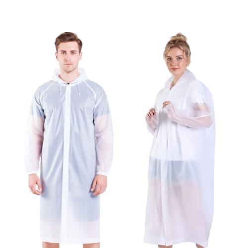 AropaeenGlowry 2-Pack White Waterproof Rain Poncho with Hood & Sleeves - Reusable EVA Raincoat for Adults, Camping & Travel