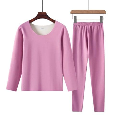 Womens Thermal Underwear Set Ladies Pyjamas Thick Cosy 2 Pieces Pjs Sets Fleece Lined Winter Warm Crew Neck Base Layer Tops & Leggings Outfits for Daily Wear and Skiing Loungwear Sleepwear Purple — view 2