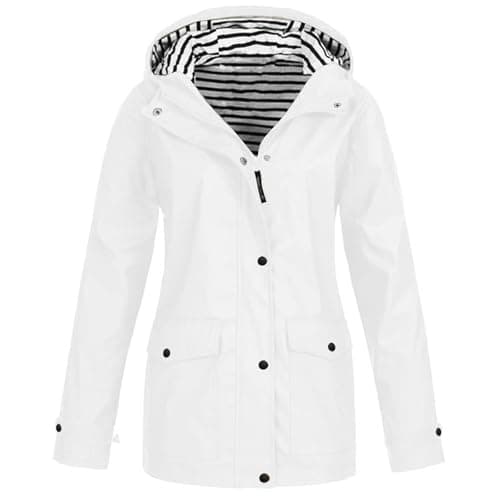 Oversized Rain Women Zip Up Casual Lightweight Windbreaker Long Sleeve Coat Travel Leather Jacket (White, L) Waterproof Jackets Hiking Women'S Water Proof Womans Raincoats For Raincoat Uk Black