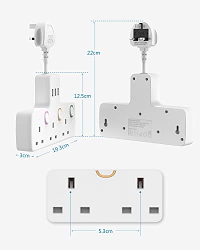 Multi Plug Extension 3 Way 3 USB with Flexible Plug, Mscien Individual Switched Socket Extension Adapter, Plug Extension Adapter — view 6