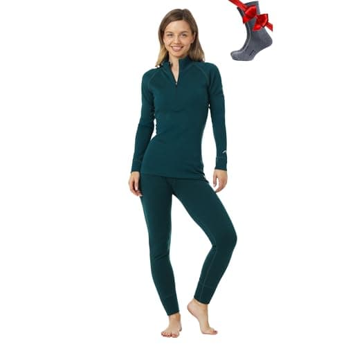 100% Merino Wool Base Layer Womens Set - Thermal Underwear Womens + Socks (Medium, 250 Deep Teal Z)