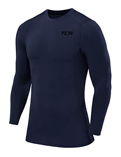 TCA Men Long Sleeve Compression Shirt, Athletic Workout Sports Undershirt Base Layer Top - Navy Eclipse, L