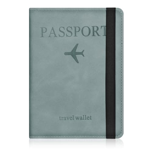AOOSU Passport Holder Cover, PU Leather Passport Cover with RFID Blocking Travel Wallet, Portable Universal Travel Wallet Case Organiser for Money, Boarding Passes, Credit Cards Sky Blue